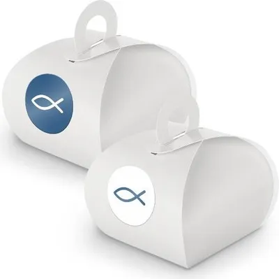 Produktbild von SET Fisch (Motiv31) 24x Geschenkschachtel mit Griff weiß  + Sticker