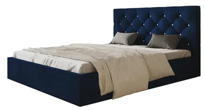 Produktbild von Bett Boston 120x200 mit Bettkasten und Metallrahmen, Kronos-Stoff, Blau