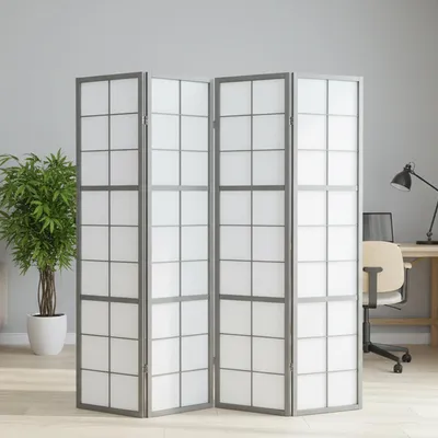 Produktbild von Homestyle4u Paravent Raumteiler 4 teilig Holz Grau Shoji Trennwand spanische Wand Sichtschutz Indoor