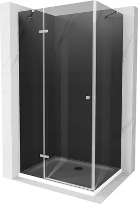 Produktbild von Mexen Roma kippbare Duschabtrennung 120 x 90 cm, Graphit, Chrom + Duschwanne Flat, Weiß - 854-120-090-01-40-4010
