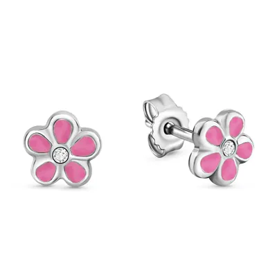 Produktbild von Mädchen Ohrstecker Blume: 925 Silber Ohrringe mit Zirkonia