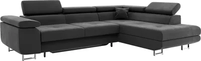 Produktbild von MEBLINI Schlafcouch mit Bettkasten - Ecksofa mit Schlaffunktion - Sofa mit Relaxfunktion und Kopfstützen - Couch L-Form - Eckcouch - Wohnlandschaft - CARL - 272x202x63cm Rechts - Dunkelgrau Samt
