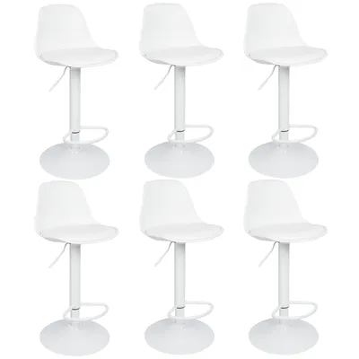 Image de lot de 6 tabourets de bar Chaise de bar réglable en hauteur Tabouret de bistrot pivotant avec dossier et repose-pieds blanc