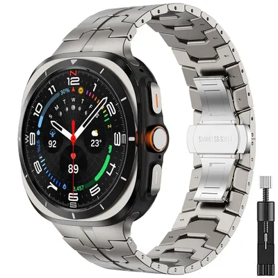 Produktbild von FFO2World Premium Metallband 'Iron' für Samsung Galaxy Watch Ultra 47mm – Titan – Klassisches Design mit Schmetterlingsverschluss – Inklusive Inkort-S