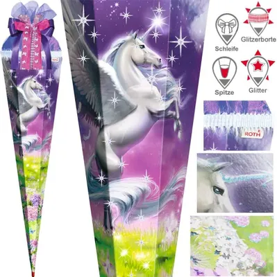 Produktbild von Roth Schultüte 85 cm Mädchen Exklusiv Set, Motiv / Ausführung:Pegasus Schleife Glitter Spitze