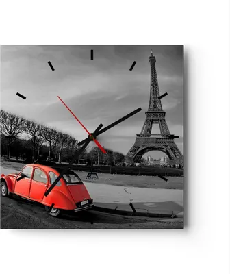 Produktbild von Wanduhr - Quadrat - Glasuhr - Auto Eiffle Kultur Architektur - 40x40cm - Schleichendes Uhrwerk - Lautlos - zum Aufhängen bereit - Dekoration Modern - Wanddekoration aus Glas - C3AC40x40-2655