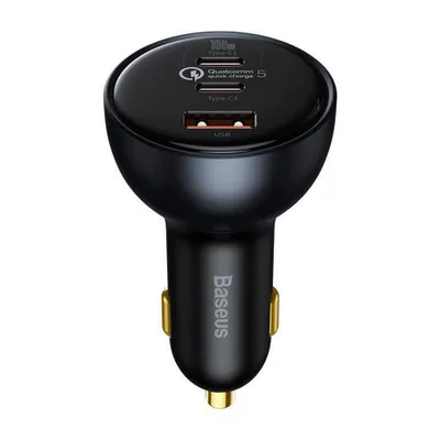 Produktbild von Baseus Autoladegerät grau, 160W, USB & USB-C, PPS PD 3.0 QC 5 für 12V/24V Fahrzeuge, lädt 3 Geräte gleichzeitig, 43 x 77 mm, mit Kurzschluss-, Überlast- & Überhitzungsschutz, TZCCZM-0G