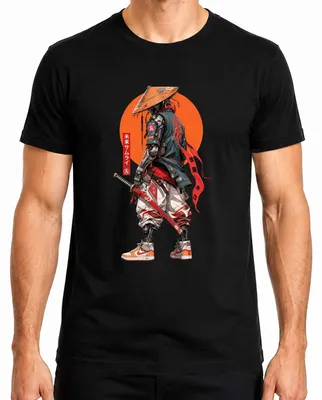 Imagen del producto de Camiseta para hombre, diseño: Samurai cibernético del futuro, katana japonesa, estilo anime/manga, estética Y2K, cyberpunk. Color: negro. Talla: XL