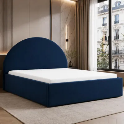 Produktbild von GOLDSTOFF ARCADIA Polsterbett 200×200 mit Bettkasten | Modernes & komfortables Holzbett mit Stauraum | Elegantes Bett (Blau), KI-generiertes Bild