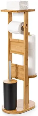 Produktbild von PolkaHome® Bambus WC-Garnitur mit Toilettenpapierhalter, Toilettenbürstenhalter und Smartphone-Ablage - Naturfarbe (Braun)