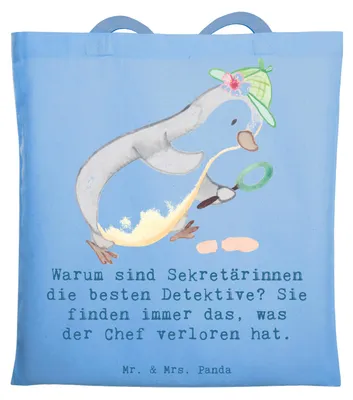 Produktbild von Mr. & Mrs. Panda Stoffbeutel Sekretärin Detektiv - Sky Blue - Geschenk, Berufspassion, Beobachtungsgabe, canvas tasche, Tote Bag, Uni, personalisierte Geschenke, Beruf