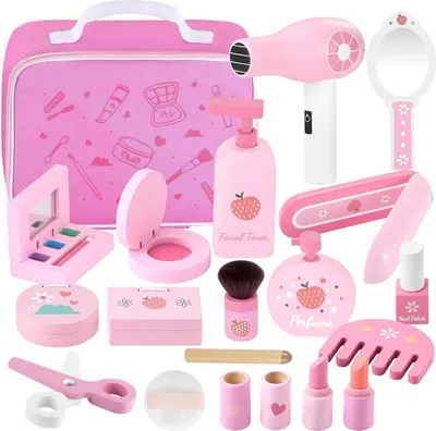 Image de Kit de maquillage pour enfants fillette Coffret beauté en bois 16 pièces dès 3 ans