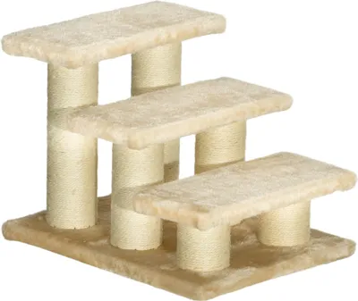Produktbild von Katzentreppe für alte Katzen mit Arthritis, 11cm Stufenhöhe, Tiertreppe für Hunde und Katzen, plüschig, Cremefarbe