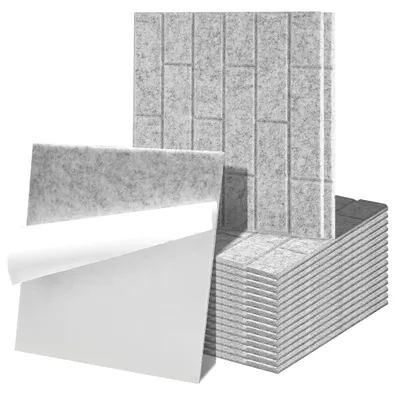 Obrázok produktu pre Vigevee Akustické panely z filcu, samolepiace, 18 kusov, 30 x 30 x 0,9 cm, zvukovoizolačné panely na stenu, vzhľad tehly, sivé