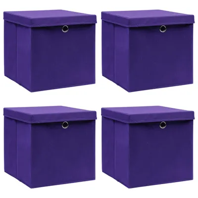 Obrázek produktu pro Úložné boxy s víky 4 ks fialové 32 x 32 x 32 cm textil