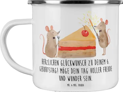 Produktbild von Mr. & Mrs. Panda Teetasse 6. Geburtstag - Weiß - Geschenk, Teebecher, Motivtasse, Überraschung, Liebe, Haferl, Lachen, Geburtstagsgeschenk, unvergessliche Momente, Alter