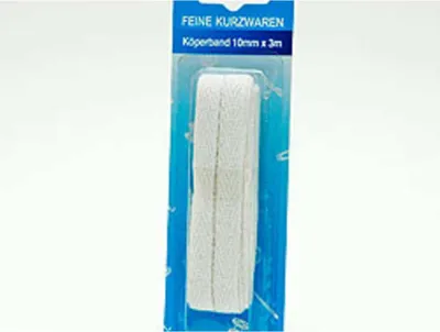 Produktbild von Vielseitiges Köperband aus Baumwolle 3000mm x 10mm in Weiß - Ideal für Nähprojekte & Dekorationen