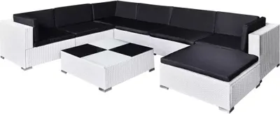 Immagine prodotto di set 8 pezzi da giardino con cuscini in poly rattan bianco