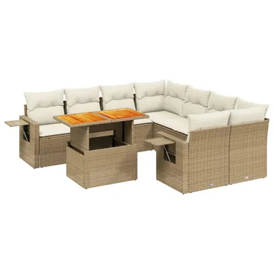 Produktbild von 9-tlg. Garten-Sofagarnitur mit Kissen Beige Poly Rattan