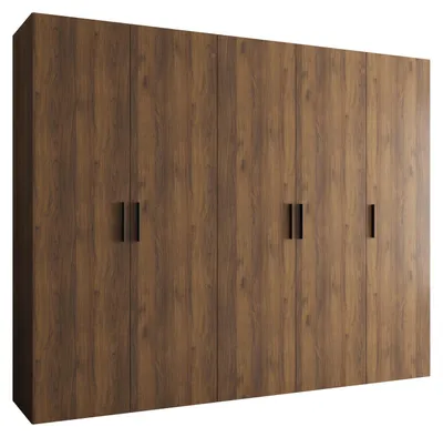 Produktbild von MEBLE KRYSPOL Schrank 250x202x52 cm mit Kleiderstange, 5xTür, BARI, Warmia-Nuss, Griff Schwarz