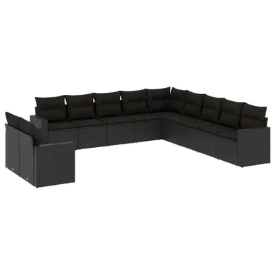 Produktbild von vidaXL 11-tlg. Garten-Sofagarnitur mit Kissen Schwarz Poly Rattan