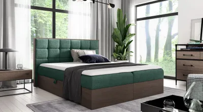 Produktbild von Kontinentales Bett 140x200 CHANTELLE 1 - dunkle Eiche / Grün + GRATIS Matratzenauflage