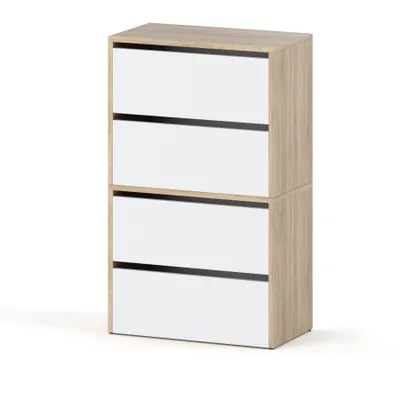 Produktbild von STIV Möbel | Schuhschrank 2-teilig mit Klappen | Eiche Sonoma / Weiß Matt | 60x36x100 cm | modular erweiterbar | modern & funktional