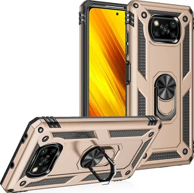 Image de Étui pour Xiaomi Poco X3 Pro étui de protection militaire double couche avec support d'anneau et support Or