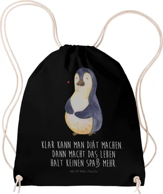 Produktbild von Mr. & Mrs. Panda Beutel Pinguin Diät - Schwarz - Geschenk, sporttasche klein, wander rucksack, Gewicht, Motivation, Abnehmen, Jutebeutel, gym, Turnbeutel