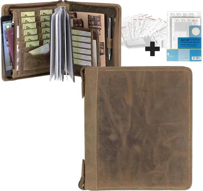 Produktbild von Greenburry Terminplaner A5 (23x26cm) Leder Terminkalender Vintage antik braun mit Reißverschluss und Kalender