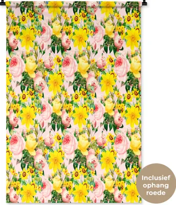 Produktbild von MuchoWow® Wandteppich Wandbehang Blumen - Rosen - Farben 90x135 cm Tapisserie Dekoration Wandtuch - Baumwolle - Wandskulptur