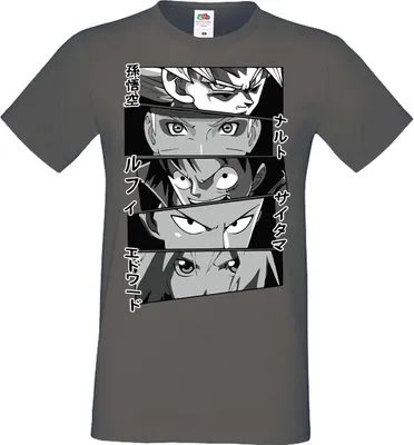 Zdjęcie produktu dla Męska Koszulka Manga Anime Anime Heroes Naruto Goku Luffy Sakura Anime Heroes, Man 3XL / Ciemnoszary