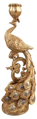 Immagine prodotto di Candeliere Clayre & Eef, forma pavone, color oro, in plastica