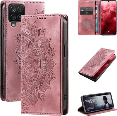 Produktbild von Mandala Handyhülle für Samsung Galaxy A12 RFID Schutz Klapphülle Case Cover Design Schutzhülle Farbe: Rosa
