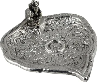 Produktbild von Räucherstäbchenhalter Figur Ganesha Metall silber Blatt breit Aufsatz Räucherkegelhalter