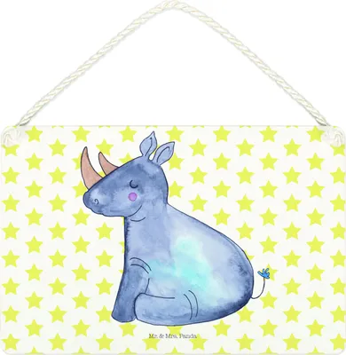 Produktbild von Mr. & Mrs. Panda Schild Einhorn Nashorn DIN A4 - Weiß - Geschenk, Nashörner, Regenbogen, Türschild, Zoo, Glitzer, kleine aufmerksamkeit, Wandbild Holz, Lustig, holzbild