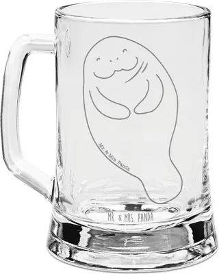 Produktbild von Mr. & Mrs. Panda Humpen Seekuh Happy - Transparent - Geschenk, Glaskrug, Liebeskummer, Achtsamkeit, Bierkrug Glas, Mit Gravur, Neustart, Seidel, Freundin, Krug, Meer