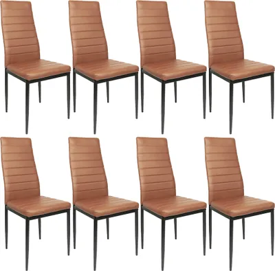 Produktbild von Esszimmerstühle 8 stk. Hochlehner Esszimmer Kunstleder-Leder Esszimmerstuhl Polsterstuhl Braun