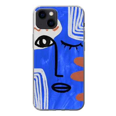 Produktbild von MuchoWow® Handyhülle Schutzhülle Hülle für iPhone 13 mini Gesicht - Blau - Abstrakt Silikon Softcase Handy Hülle - Softcase