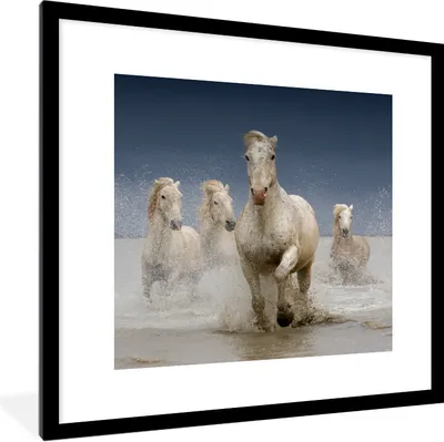 Produktbild von MuchoWow® Gerahmtes Poster Pferde - Wasser - Schlamm 40x40 cm - Poster mit Schwarzem Bilderrahmen Wandposter Rahmen Foto Bilder - Poster - Plakat im Rahmen