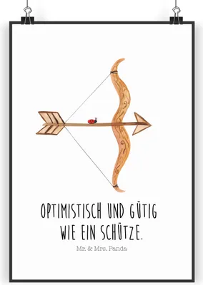 Produktbild von Mr. & Mrs. Panda Bild Sternzeichen Schütze DIN A3 - Weiß - Geschenk, Geburtstag Dezember, Kunstdruck, drucke, Wandbild, wanddeko, Plakat, November, Schützenfest