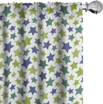 Produktbild von ABAKUHAUS Sterne Vorhänge, Gardinen, Fortsetzung Muster von Zierformen in Blau und Grün-Töne Wiederholung, 2 Stück 75 x 225 cm, Weiß und Mehrfarbig