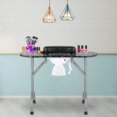 Obrázok produktu pre LEIBOU Profesionálny, skladací, prenosný, vetraný stolík na manikúru s ventilátorom a taškou (35" x 16" x 28") (čierna farba)