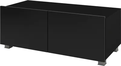 Produktbild von TV-Schrank CALABRINI C-11 mit 2 Türen Fernsehschrank 100 cm Fernsehtisch Lowboard Wohnzimmer Schrank Grifflos Modern (Schwarz / Schwarz Hochglanz)