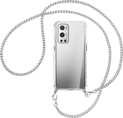 Produktbild von Handykette Backcover-Schutzhülle mit Band (Metall silberfarben) für OnePlus 9 - silberfarbene Kette