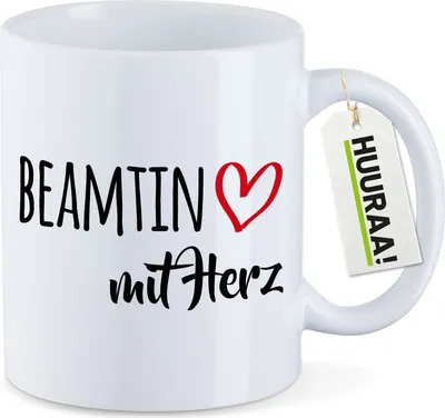 Produktbild von Huuraa Kaffeetasse Beamtin mit Herz 330ml Weiß Keramik Kaffeebecher Geschenkidee