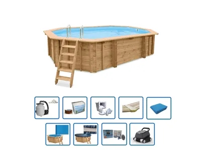 Produktbild von Interline Java Holzpool 6,40 × 4,00 m – 1,38 m Oval – Ultimate Set