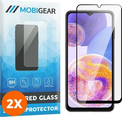 Produktbild von Mobigear Premium 4.99 Samsung Galaxy A23 Panzerglas Gehärtetes Glas Displayschutz - Hüllenfreundlich - Schwarz (2er Pack)
