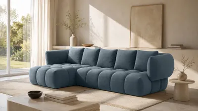 Zdjęcie produktu dla Narożnik w kształcie L, tkanina welurowa Bluvel, Niebieskoszary, Lewy, SEVIO L