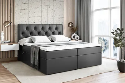 Produktbild von ALTDECOR Boxspringbett mit Matratze(20 cm hoch) und Topper(4 cm hoch), Polsterbett mit Kopfteil und Bettkasten - MIRAGE - 180x200 - H4/Schwarz Kunstleder